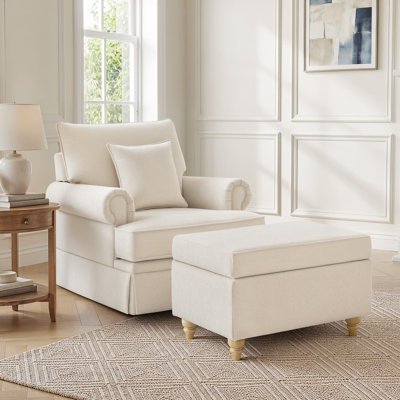 Mercury Rolled Arm Skirted Swivel Chairs With Storage Ottoman