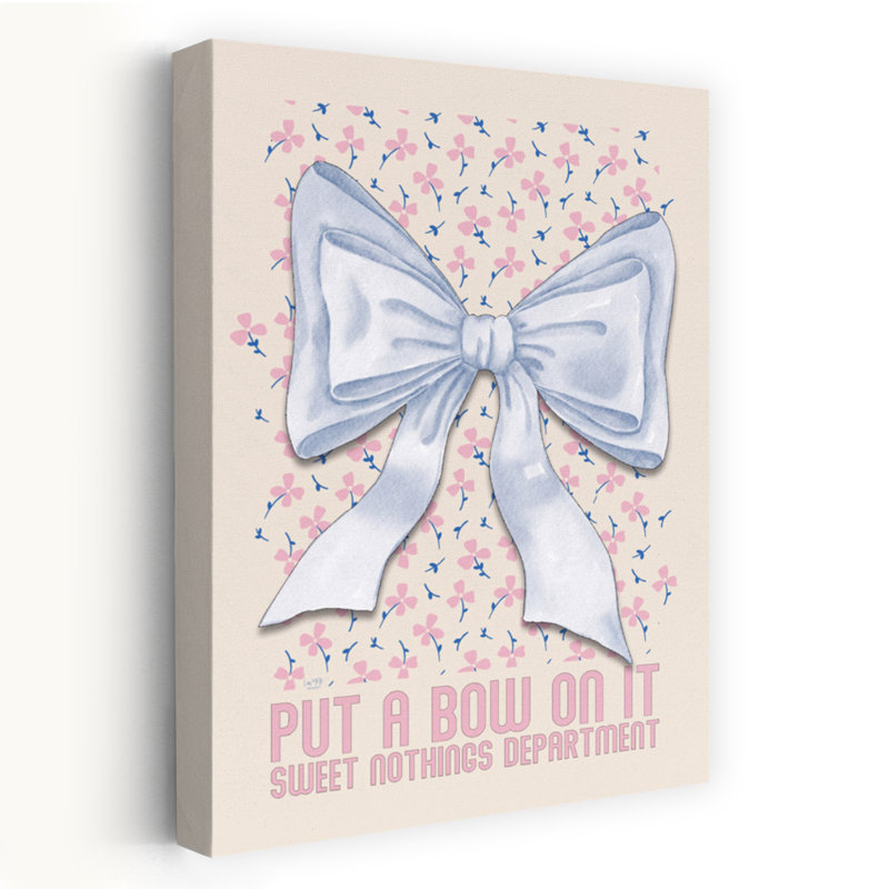 «Put A Bow On It - Contemporary Blue Bow Floral Art Art féminin, H 24 po x l 36 po