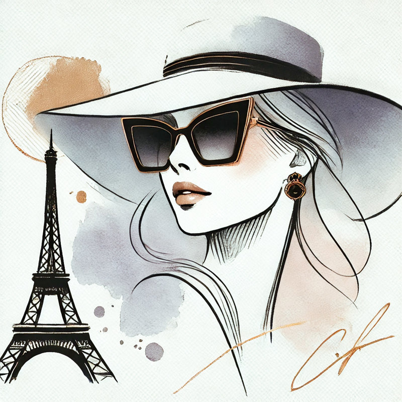 «Parisian Chic Lady with Eiffel Tower», art mural sur toile, H 20 po x l 20 po