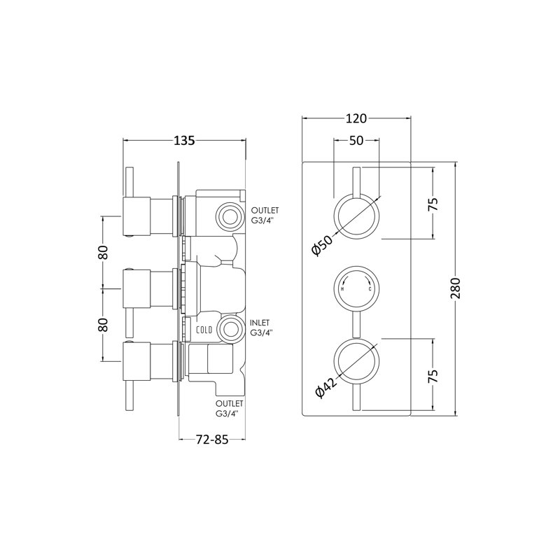 Eskridge Triple Concealed Diverter Shower Valve