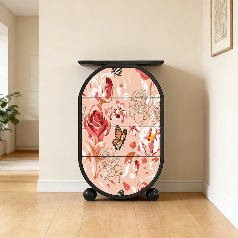 Commode 4 tiroirs Pink Butterfly, Noir