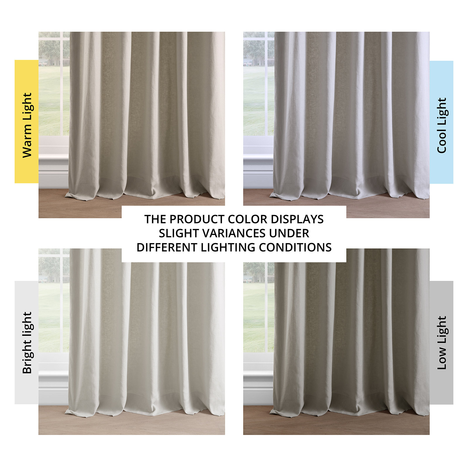 Briella French Linen Room Darkening Curtain, Fresh Khaki, 50" W x 84" L