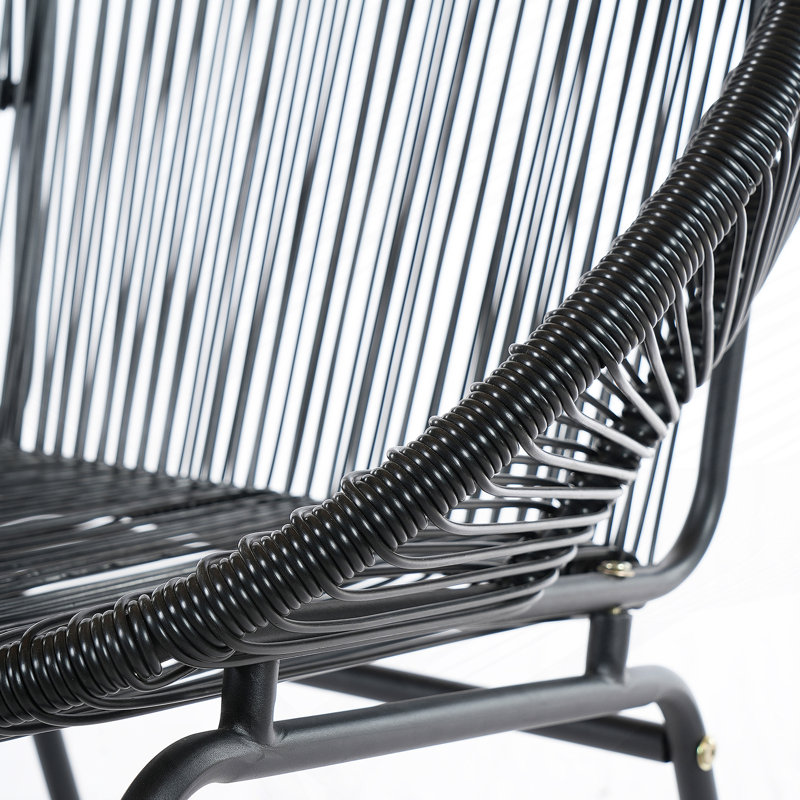 Chaise d'extérieur en osier de patio en rotin PE noir et structure en fer, ensemble de 2, Noir