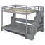 Lit escamotable double avec surélévateur hydraulique, bureau caché et rangement pour escalier, gris