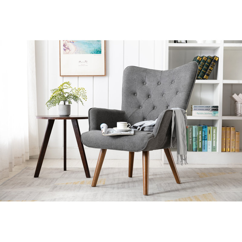 Sela Upholstered Wingback Chair, Dark Grey