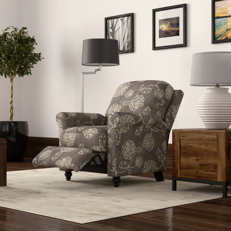 Leni Upholstered Recliner, Charcoal Grey Floral
