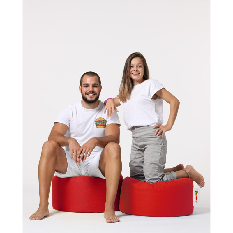 Stylish Garden Pouffe, 21.7 in Diameter, 11.8 in Height | 100% Polyester, Waterproof, Red Color | 200 lbs Capacity, Original Bead Styrofoam Filling, Hidden Zipper System | Perfect for Modern Outdoor & Indoor Spaces