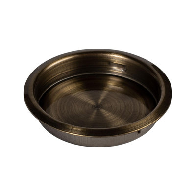 Outwater 25 Pack 1-3/4" Diameter Antique Brass Recessed Finger Pulls – No Screws Needed, Steel Construction