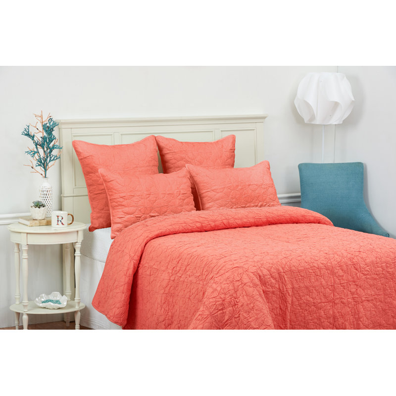 Melody Modern & Contemporary Cotton Reversible Quilt, Twin Quilt, Coral