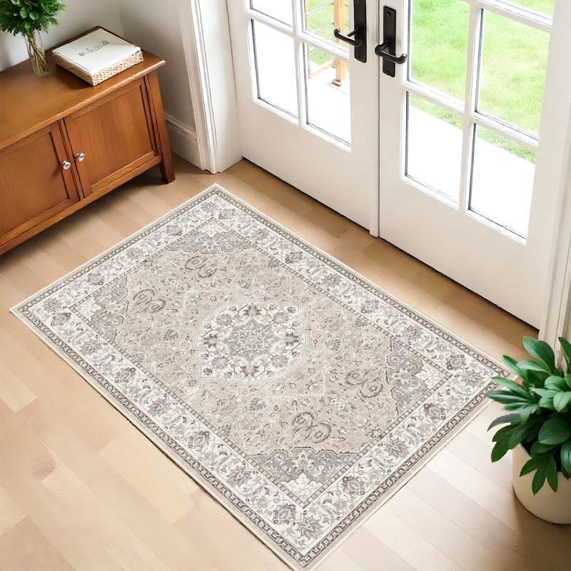 Washable Entryway Rug: Farmhouse Kitchen Hallway Rug Wide Soft Water Resistant Floor Mat for Bathroom Nursery Non Slip Indoor Carpet for Living Room Bedroom Dining Room(Beige)
