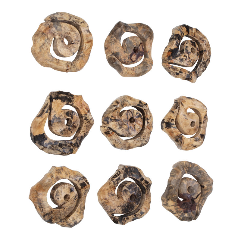 Handcrafted Natural Tamarind Wood Spiral Wall Decor Set