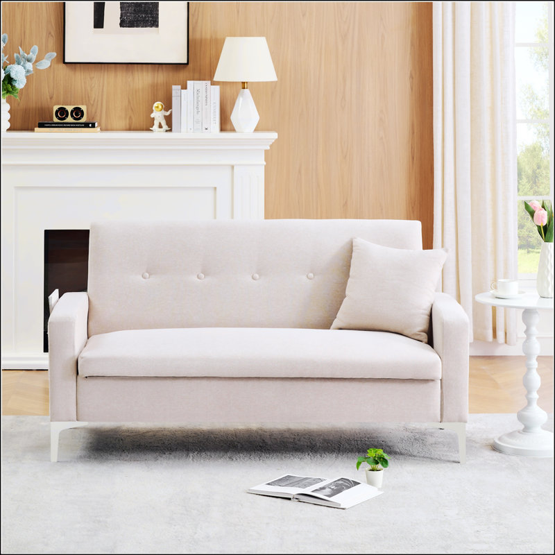 Canapé double confortable de 57 pouces avec rangement intégré, idéal pour les salons, les appartements et les bureaux à domicile dans de petits espaces, beige