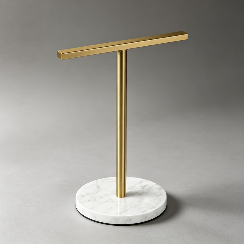 Porte-serviettes doré en forme de T avec base en marbre, porte-serviettes de comptoir en acier inoxydable pour salle de bain, cuisine ou meuble-lavabo.