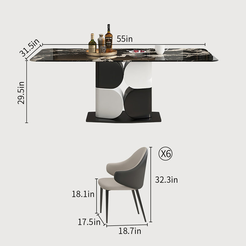 Black Microlite Rectangular Dining Table Sets, 29.5"H x 55"L x 31.5"W