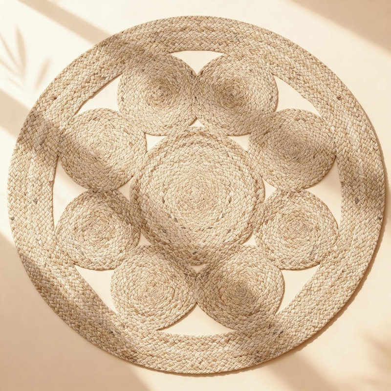 Square Geometric Jute / Sisal Machine Tufted 122cm X 122cm Area Rug