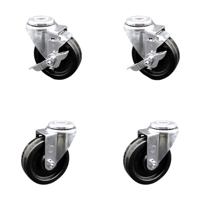 4 Inch Phenolic Wheel Swivel Bolt Hole Caster Set with 2 Brake Service Caster