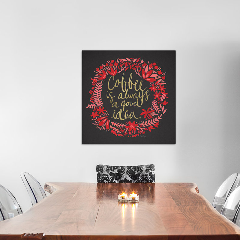 « coffee fusain », impression sur toile tendue, H 18 po x l 18 po x P 1,5 po, Toile avec cadre flottant noir, Pas de tapis