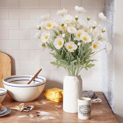 5Pcs Artificial Silk Poppy Flowers, Faux Poppy Flower Arrangement, 23" Long Stem Flowers For Wedding & Home Decoration