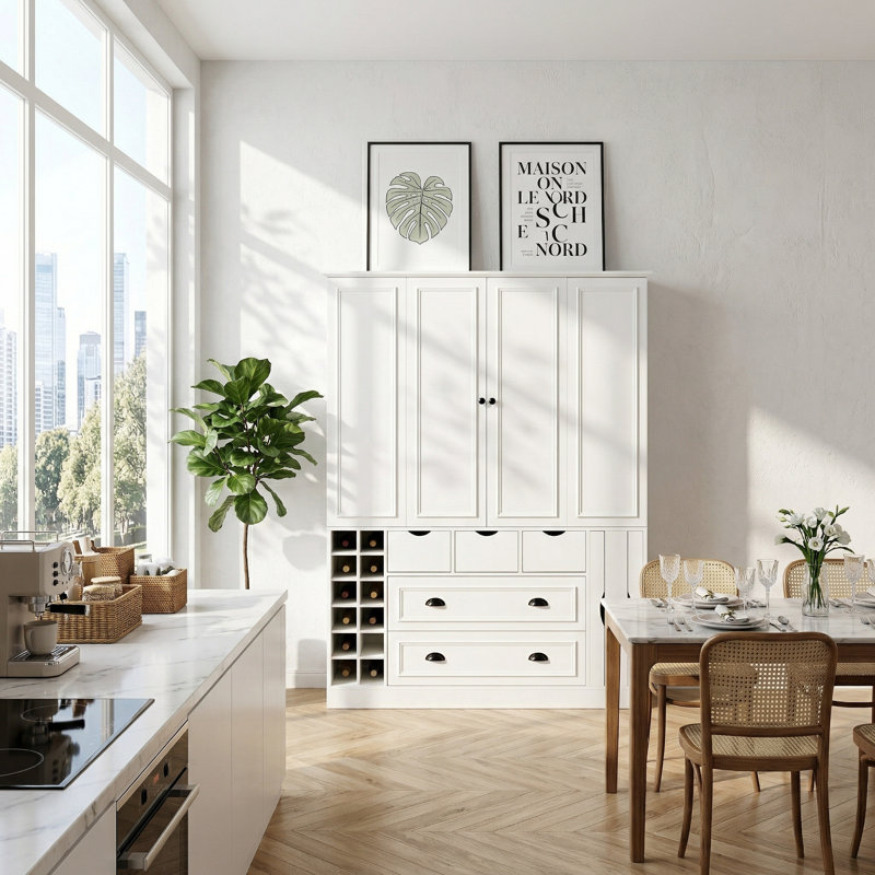 Armoire à vin avec portes pliantes Callas, Ivoire ivoire