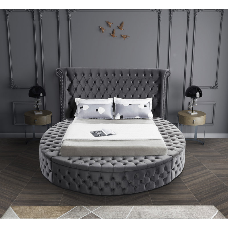 Dorgan Upholstered Wingback Bed, Full, Grey Velvet