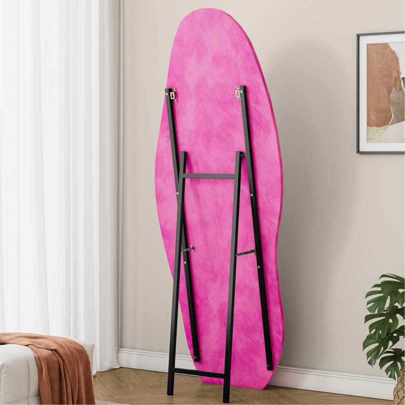Miroir mural 63 po x 24 po et miroir au sol, enveloppé de flanelle, ondulé irrégulier, incassable, rose pour salon pleine longueur, haute définition, chambre à coucher