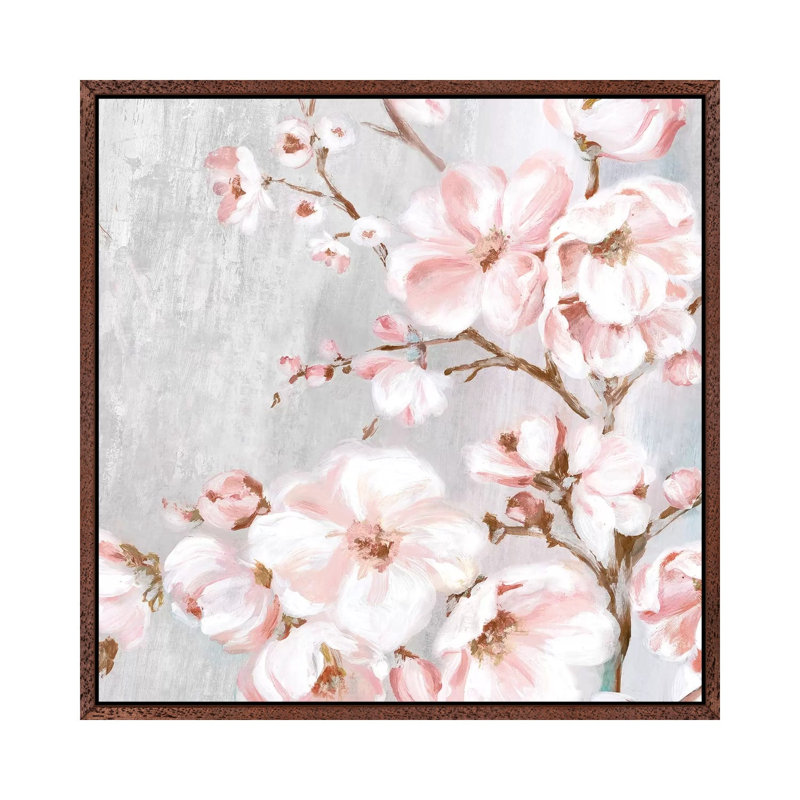 Spring Cherry Blossoms II by Eva Watts - Print on Canvas, 66.04 cm H x 66.04 cm W, Classic Brown Wood Framed Canvas