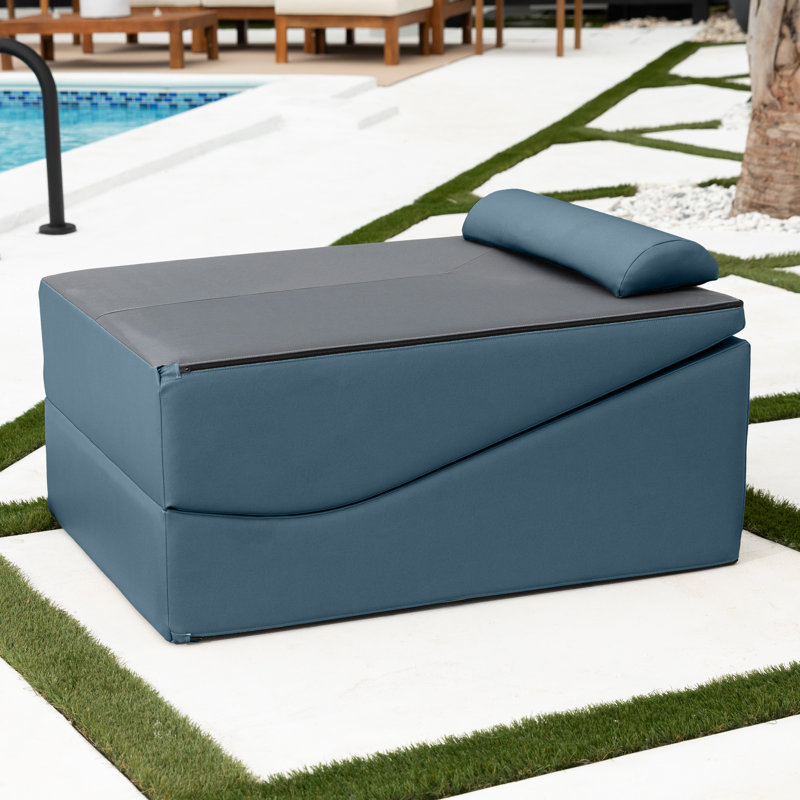 Méridienne Adanely - Luxueuse chaise longue pliante imperméable - Vinyle marine, Bleu foncé