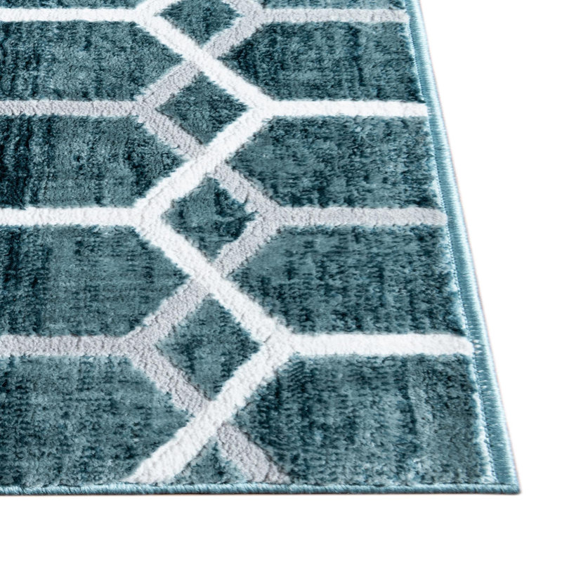 Tapis bleu / ivoire en laine Numa, Octogone 5 pi 3 po x 5 pi 3 po