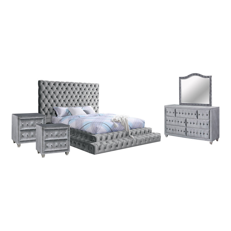Ensemble de chambre à coucher 5 pièces Deskins, Très grand, Gris