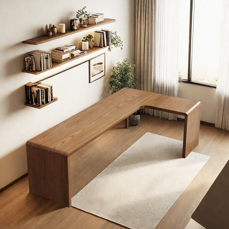 Bureau moderne en bois massif minimaliste en forme de L, H 29,53 po x l 78,74 po x P 55,12 po