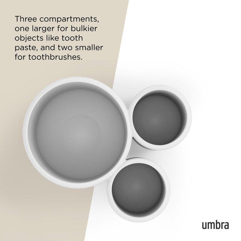 White Round Plastic Toothbrush Holder with Compartments
