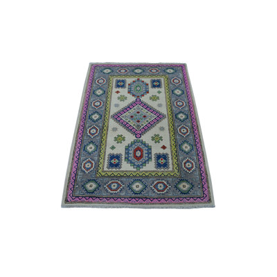 Tapis gris en laine noué à la main de conception unique 3 pi 2 po x 4 pi 10 po Harpenden