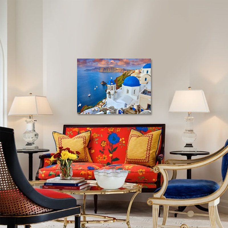 Escape To Santorini Print, 30" H x 40" W x 1.5" D, Metal