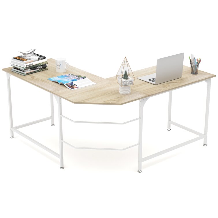 Computer Desk, Home Office, Corner, 58L, L Shape, Work, Laptop, Metal, Laminate, Natural, White Inbox Zero Color (Top/Frame): White/White