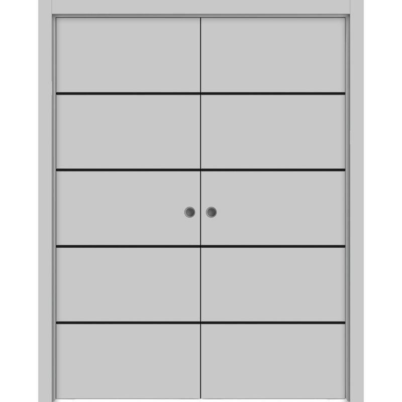 Portes françaises en bois massif massif, 64 po x 96 po, Gris mat