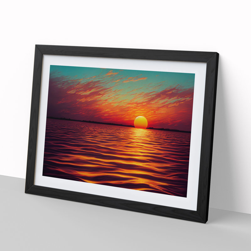 Hopeful Ocean Sunset - Single Picture Frame Print, 25cm H x 34cm W x 2cm D, Black