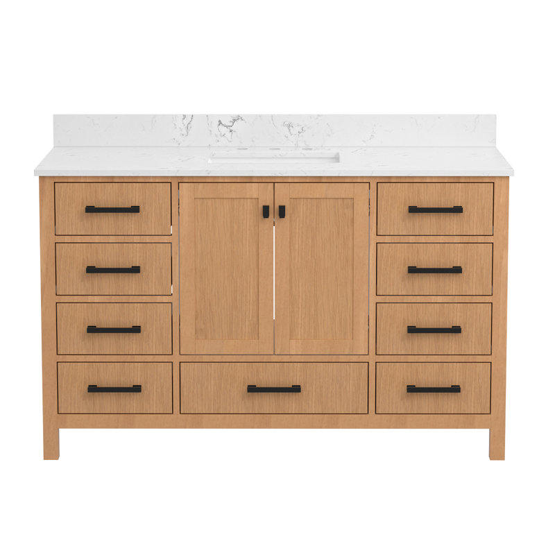 Meuble-lavabo autoportant 54 po avec bassin en bois de chêne naturel