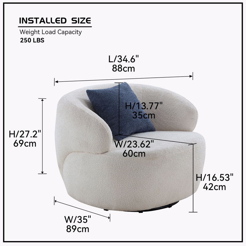Deahna Upholstered Swivel Accent Chair, White Boucle
