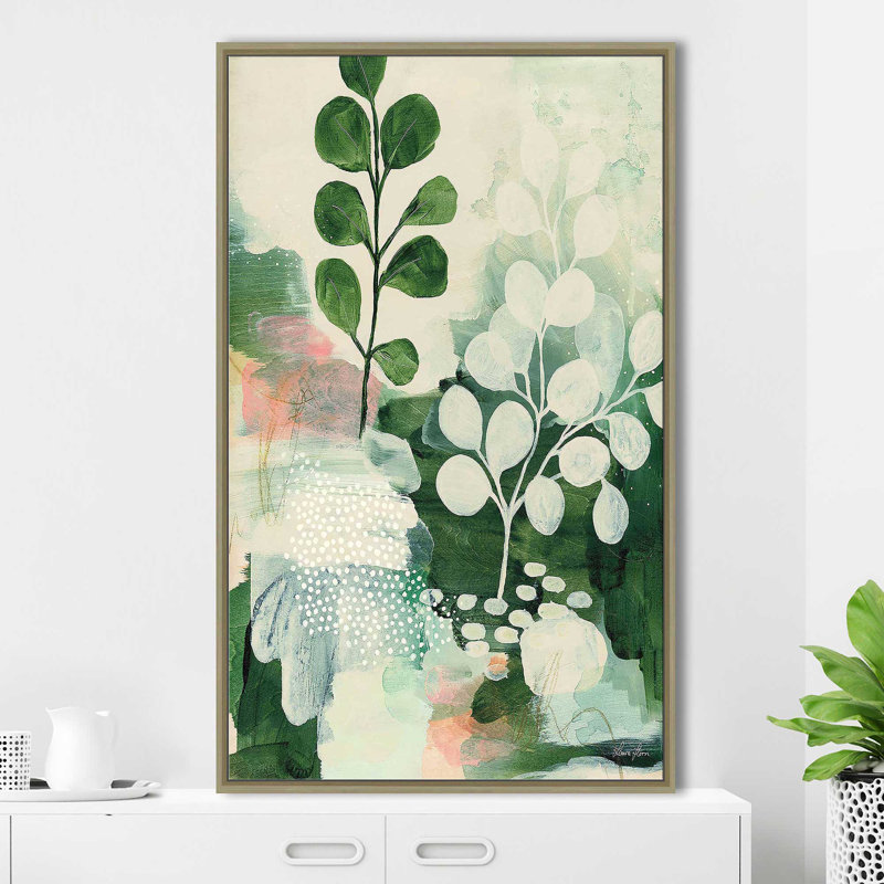 «Nature Story IV» par Laura Horn - Peinture, H 51,5 po x l 31,5 po x P 2 po, Cadre flottant champagne