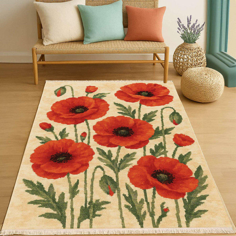 Giant Poppy Field Botanical Area Rug
