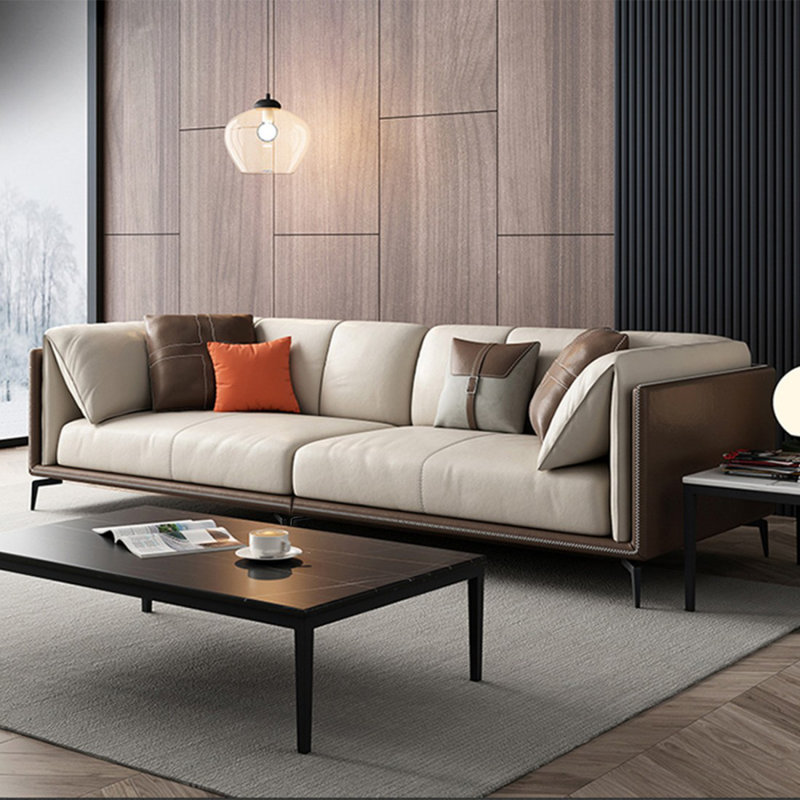 Canapé modulaire beige en cuir véritable, H 27,56 po x l 102,36 po x P 37,4 po
