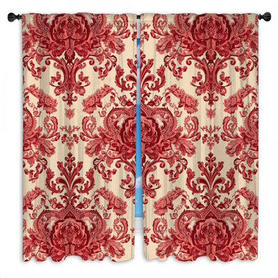 Red Floral Damask Window Curtains Floral Sheer & Room Darkening - 2 Panels