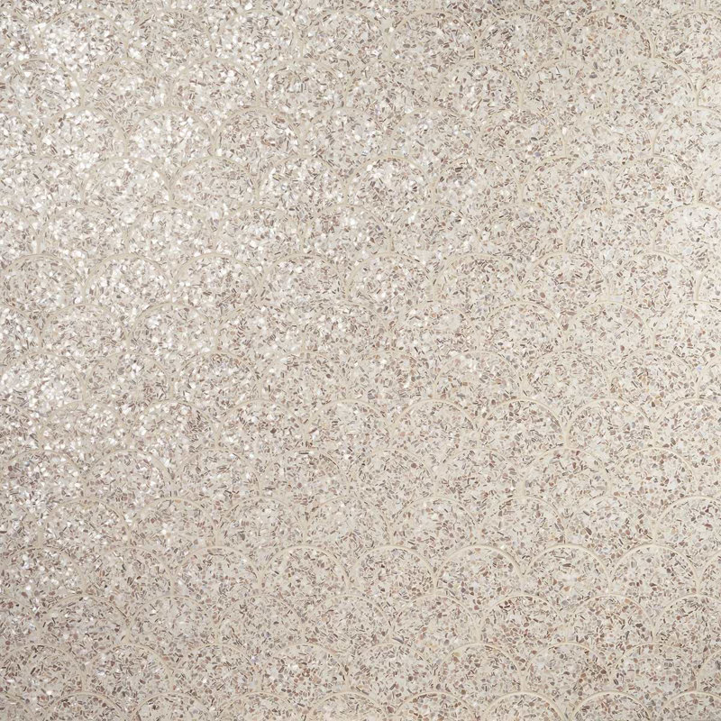 Reef 5" Fishscale Polished Pearl Terrazzo Mosaic Tile, Cream