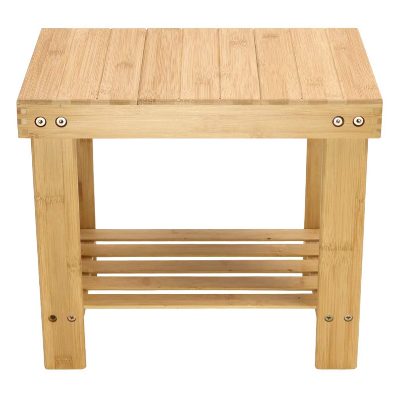 Bamboo Step Stool With Storage Shower Bench With Shelf Foot Stool For Bathroom Living Room Bedroom Natural Color