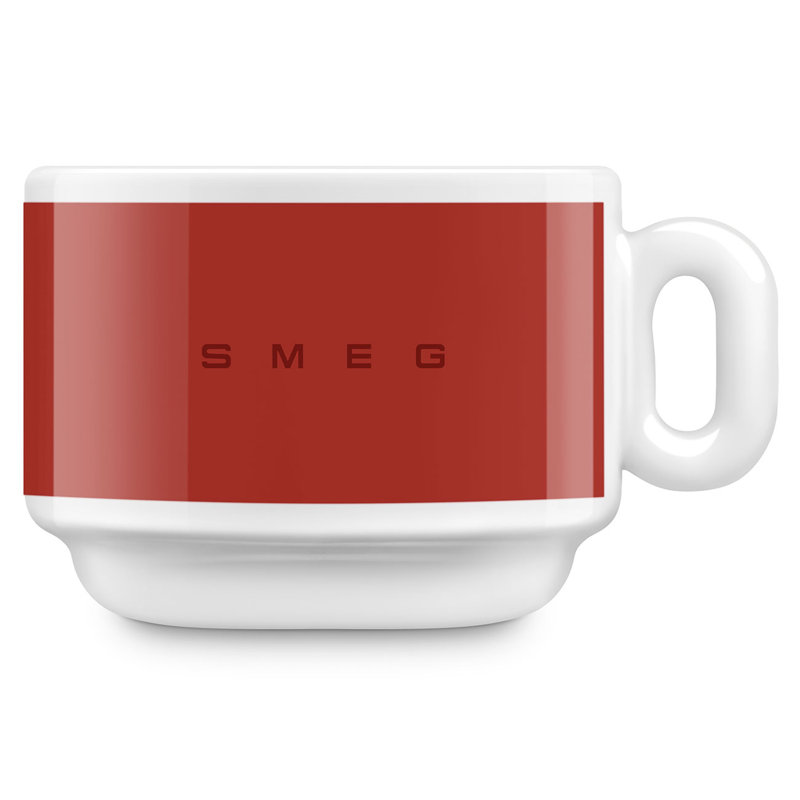 50's Style Porcelain Cappuccino Cups, Set of 2, Red