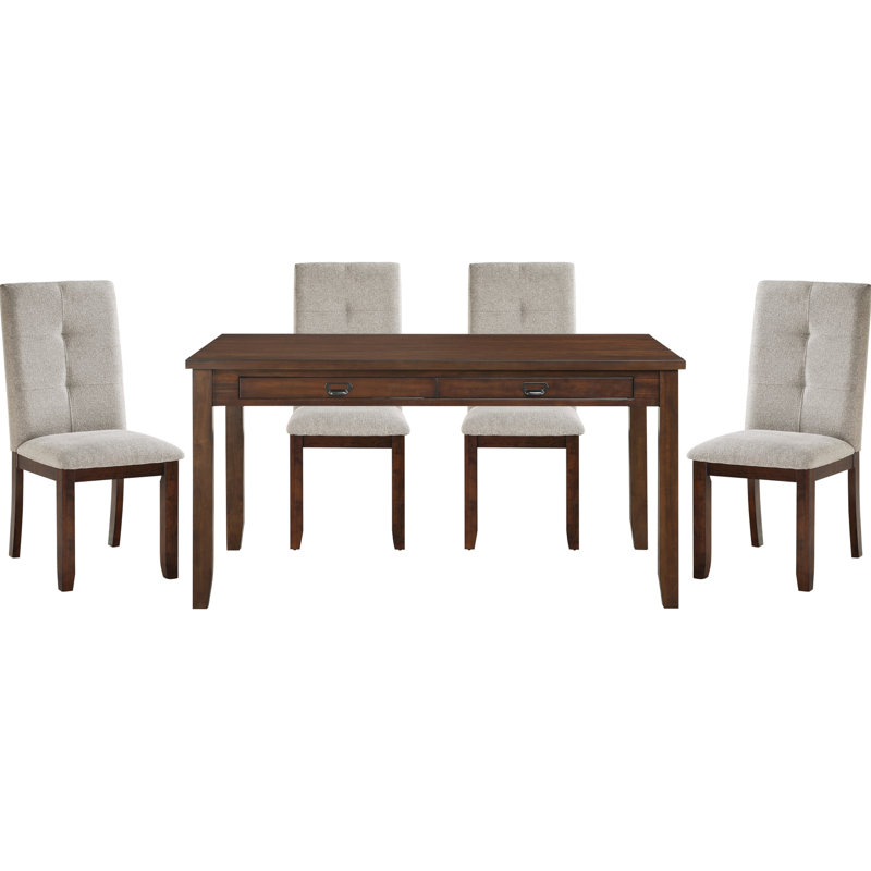 Table à manger 5 pièces, table en bois de cerisier foncé et 4 chaises avec revêtement en chenille, tiroirs fonctionnels pour la cuisine de chambre côté chenille, maison en bois