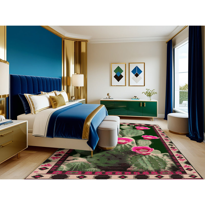  Tapis lavable en forme de figue de barbarie Southwestern, Rond 5 pi