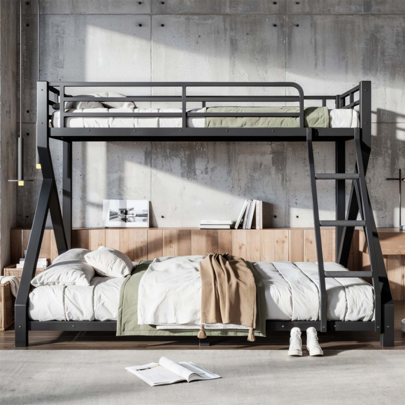 Lit superposé simple au-dessus de grand lit simple en métal avec échelles et lattes de soutien complet, conception à profil bas pour la sécurité et l'efficacité de l'espace (sans matelas)