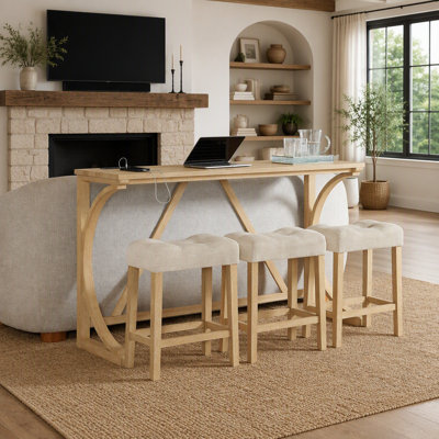 Ensemble de table de bar et tabouret de 59 pouces avec prise de courant, idéal pour les espaces de salle à manger et de salon, peu encombrant et polyvalent
