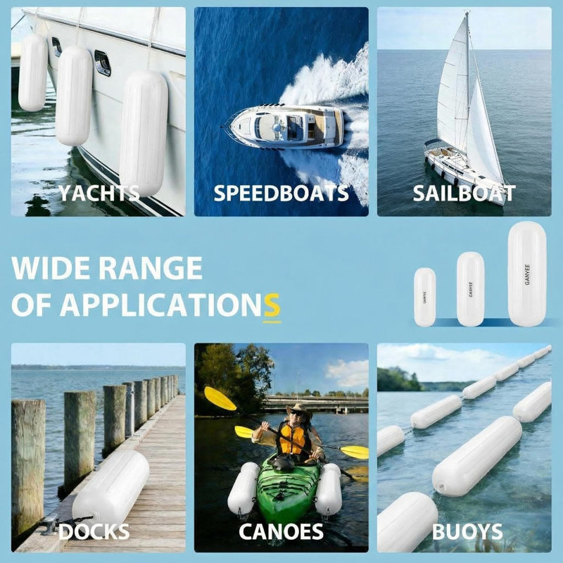 Inflatable Boat Fenders 4 Pack with Ribbed Design, Pump & Ropes for Marine Docking